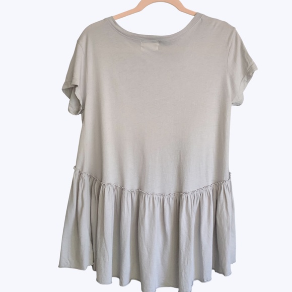 Anthropologie t.la Light Grey V Neck Babydoll Ruffle Peplum Cotton Tunic XS (S) - Picture 5 of 10